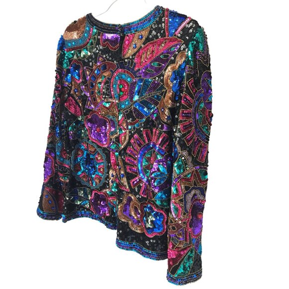 Museum-Worthy Vintage Sequin & Glass Bead Blouse – 100% Silk, Handcrafted Statem - Picture 7 of 10